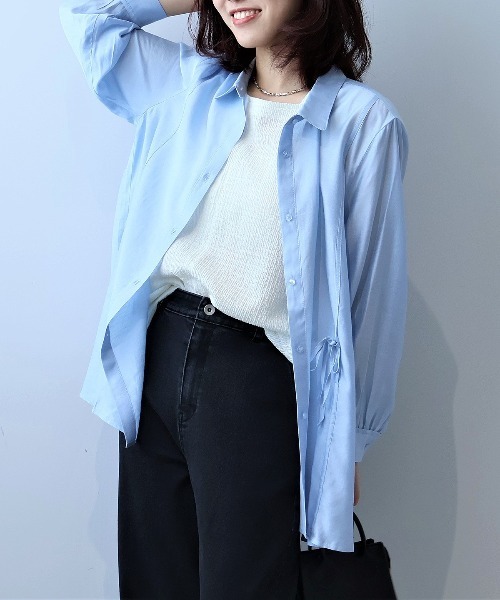 leswel(レスウェル)の「【L~5L 大きいサイズ】ポプリンフロントリボンシャツ(シャツ/ブラウス・レディース・チャコールグレー/クリーム/ブルー・L/LL/3L/4L/5L)」の12枚目の写真
