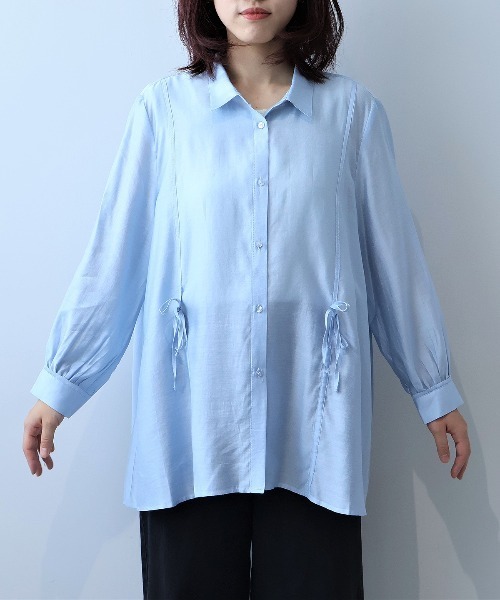 leswel(レスウェル)の「【L~5L 大きいサイズ】ポプリンフロントリボンシャツ(シャツ/ブラウス・レディース・チャコールグレー/クリーム/ブルー・L/LL/3L/4L/5L)」の14枚目の写真