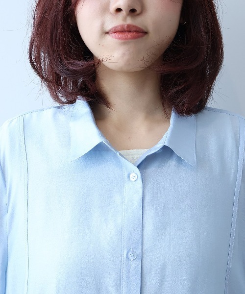 leswel(レスウェル)の「【L~5L 大きいサイズ】ポプリンフロントリボンシャツ(シャツ/ブラウス・レディース・チャコールグレー/クリーム/ブルー・L/LL/3L/4L/5L)」の17枚目の写真