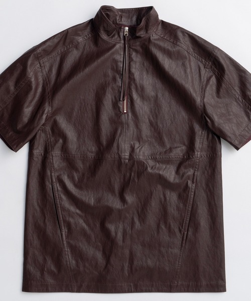 セール】Leather Half Sleeve Tops/レザーハーフスリーブトップス
