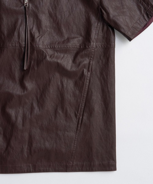 セール】Leather Half Sleeve Tops/レザーハーフスリーブトップス