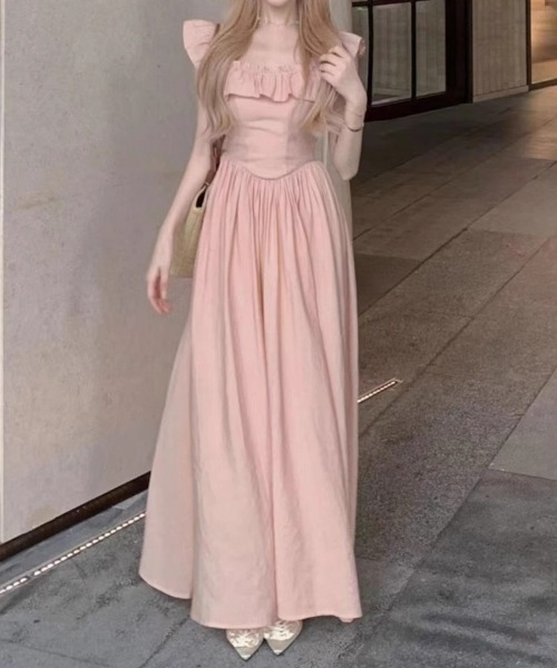 セール】フリル付きワンピース ノースリーブワンピ（ワンピース