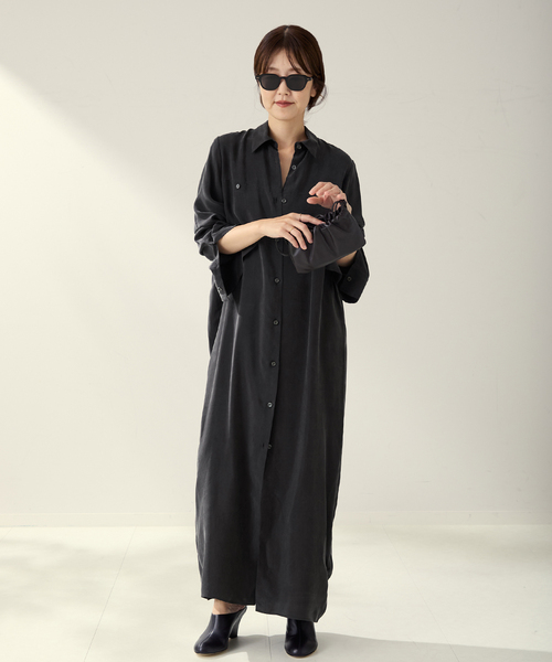 plage（プラージュ）の「R’IAM キュプラシャツワンピース（ワンピース・レディース・キャメル/チャコールグレー・36/38）」の3枚目の写真