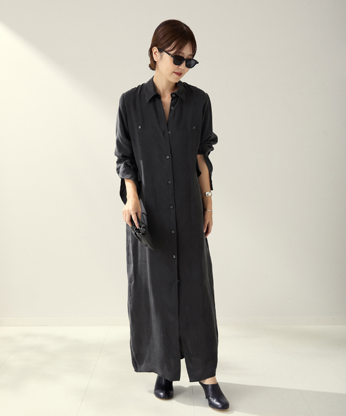 plage（プラージュ）の「R’IAM キュプラシャツワンピース（ワンピース・レディース・キャメル/チャコールグレー・36/38）」の6枚目の写真