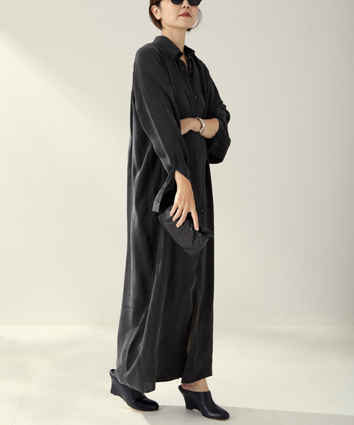 plage（プラージュ）の「R’IAM キュプラシャツワンピース（ワンピース・レディース・キャメル/チャコールグレー・36/38）」の7枚目の写真