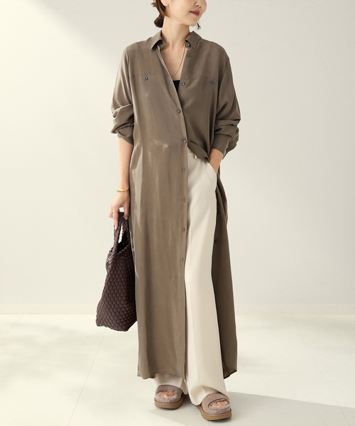 plage（プラージュ）の「R’IAM キュプラシャツワンピース（ワンピース・レディース・キャメル/チャコールグレー・36/38）」の9枚目の写真