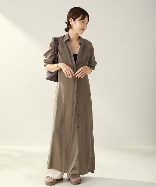 plage（プラージュ）の「R’IAM キュプラシャツワンピース（ワンピース・レディース・キャメル/チャコールグレー・36/38）」の10枚目の写真