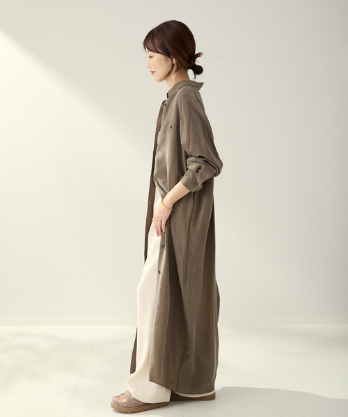 plage（プラージュ）の「R’IAM キュプラシャツワンピース（ワンピース・レディース・キャメル/チャコールグレー・36/38）」の11枚目の写真