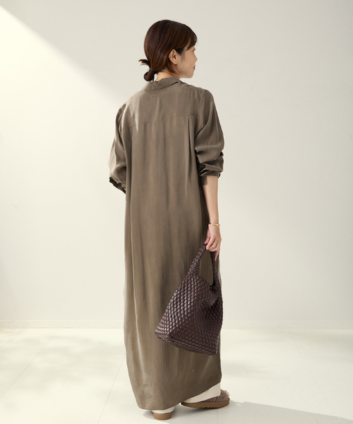 plage（プラージュ）の「R’IAM キュプラシャツワンピース（ワンピース・レディース・キャメル/チャコールグレー・36/38）」の13枚目の写真