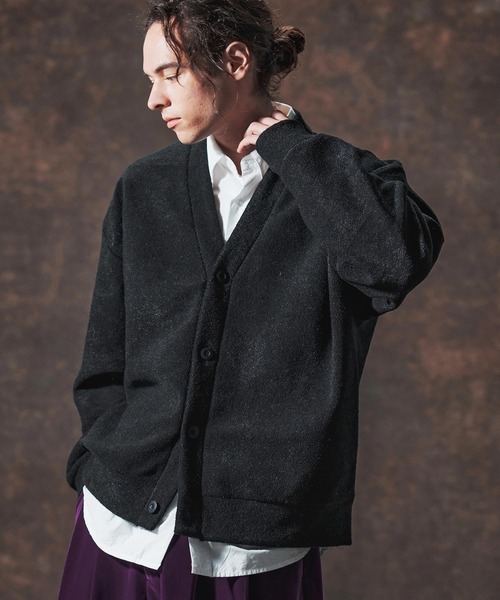 Jih Nunc（ジーヌンク）の「mcg3689-ルーズシルエット起毛ニットソーカーディガン(JIH-R1122)（カーディガン/ボレロ・メンズ・ブラック/ワインレッド/グリーン/ブラウン・L/M/S）」の5枚目の写真