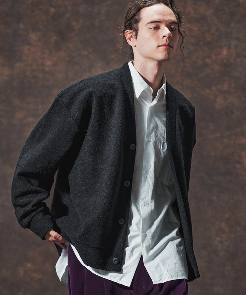 Jih Nunc（ジーヌンク）の「mcg3689-ルーズシルエット起毛ニットソーカーディガン(JIH-R1122)（カーディガン/ボレロ・メンズ・ブラック/ワインレッド/グリーン/ブラウン・L/M/S）」の6枚目の写真