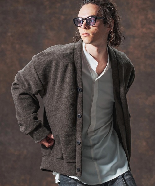 Jih Nunc（ジーヌンク）の「mcg3689-ルーズシルエット起毛ニットソーカーディガン(JIH-R1122)（カーディガン/ボレロ・メンズ・ブラック/ワインレッド/グリーン/ブラウン・L/M/S）」の9枚目の写真