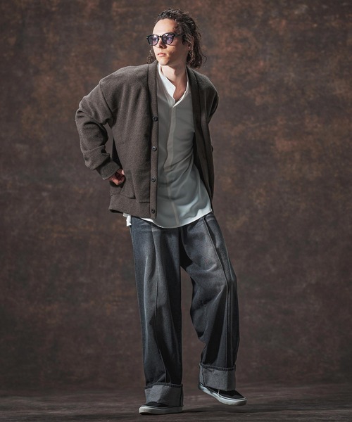 Jih Nunc（ジーヌンク）の「mcg3689-ルーズシルエット起毛ニットソーカーディガン(JIH-R1122)（カーディガン/ボレロ・メンズ・ブラック/ワインレッド/グリーン/ブラウン・L/M/S）」の11枚目の写真