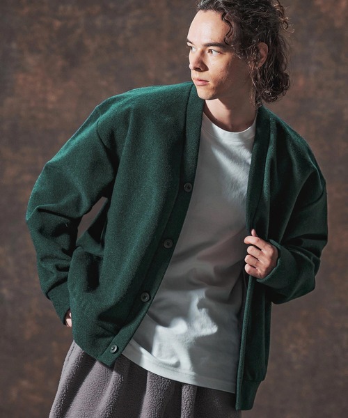 Jih Nunc（ジーヌンク）の「mcg3689-ルーズシルエット起毛ニットソーカーディガン(JIH-R1122)（カーディガン/ボレロ・メンズ・ブラック/ワインレッド/グリーン/ブラウン・L/M/S）」の13枚目の写真