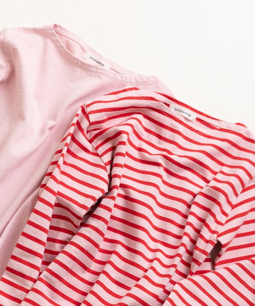 CHILD WOMAN(チャイルドウーマン)の「16/2空紡糸ボーダー 製品染めボートネックプルオーバー(Tシャツ/カットソー・レディース・ピンク系その他/レッド/クリア/ピンク・FREE)」の2枚目の写真