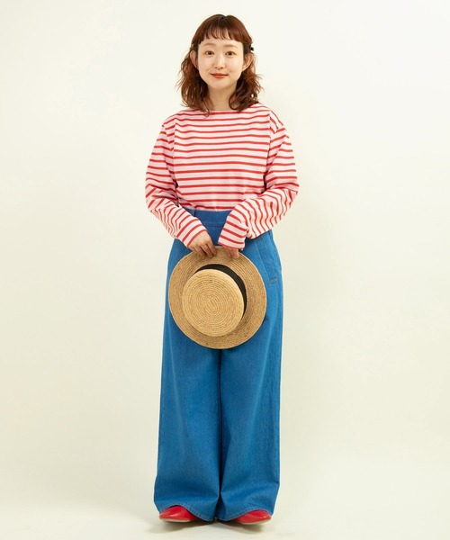 CHILD WOMAN(チャイルドウーマン)の「16/2空紡糸ボーダー 製品染めボートネックプルオーバー(Tシャツ/カットソー・レディース・ピンク系その他/レッド/クリア/ピンク・FREE)」の17枚目の写真