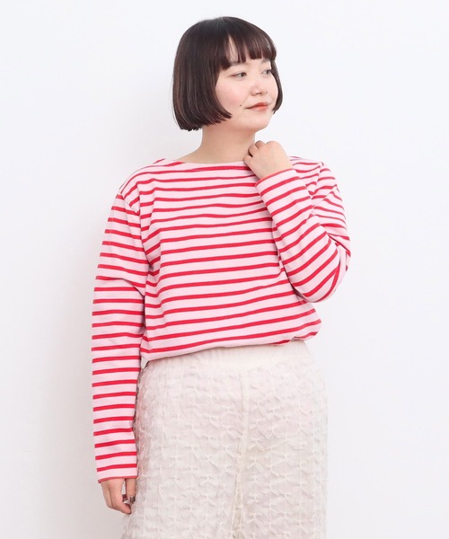 CHILD WOMAN(チャイルドウーマン)の「16/2空紡糸ボーダー 製品染めボートネックプルオーバー(Tシャツ/カットソー・レディース・ピンク系その他/レッド/クリア/ピンク・FREE)」の18枚目の写真