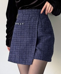 CHANEL ツイード　スカート　台形　タイト　ブルー　青　ネイビー シャネル CHANEL BOUTIQUE ヴィンテージ vintage 1993年 93C 金