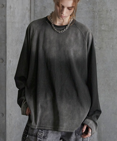 SERACE（セラス）の「【SERACE】Vintage design loose gradation long tee / ヴィンテージデザインルーズグラデーションロンT（Tシャツ/カットソー・メンズ・ライトグレー/ネイビー系/ブラック/ブラウン・S/L/M）」の8枚目の写真