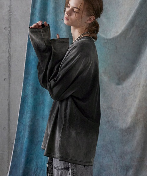 SERACE（セラス）の「【SERACE】Vintage design loose gradation long tee / ヴィンテージデザインルーズグラデーションロンT（Tシャツ/カットソー・メンズ・ライトグレー/ネイビー系/ブラック/ブラウン・S/L/M）」の10枚目の写真