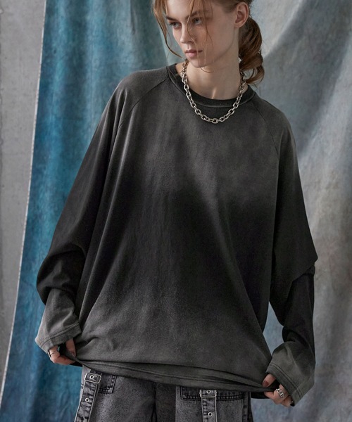 SERACE（セラス）の「【SERACE】Vintage design loose gradation long tee / ヴィンテージデザインルーズグラデーションロンT（Tシャツ/カットソー・メンズ・ライトグレー/ネイビー系/ブラック/ブラウン・S/L/M）」の12枚目の写真