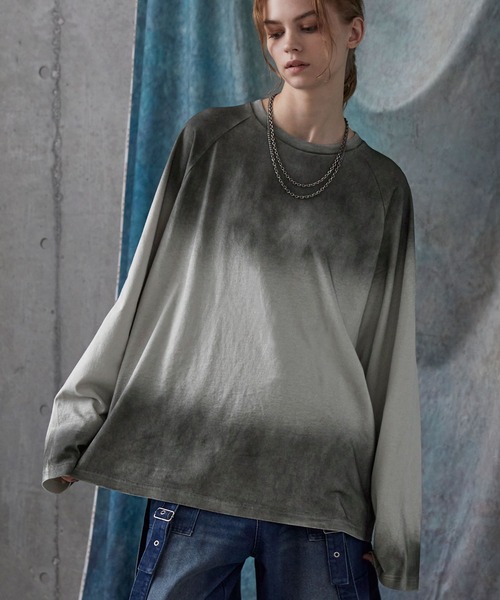 SERACE（セラス）の「【SERACE】Vintage design loose gradation long tee / ヴィンテージデザインルーズグラデーションロンT（Tシャツ/カットソー・メンズ・ライトグレー/ネイビー系/ブラック/ブラウン・S/L/M）」の8枚目の写真