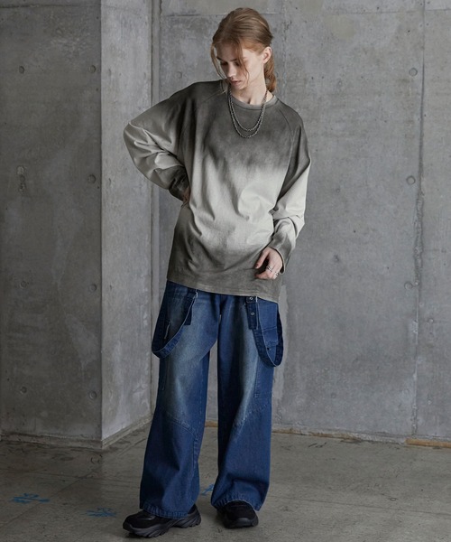 SERACE（セラス）の「【SERACE】Vintage design loose gradation long tee / ヴィンテージデザインルーズグラデーションロンT（Tシャツ/カットソー・メンズ・ライトグレー/ネイビー系/ブラック/ブラウン・S/L/M）」の16枚目の写真