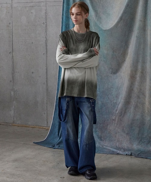 SERACE（セラス）の「【SERACE】Vintage design loose gradation long tee / ヴィンテージデザインルーズグラデーションロンT（Tシャツ/カットソー・メンズ・ライトグレー/ネイビー系/ブラック/ブラウン・S/L/M）」の20枚目の写真
