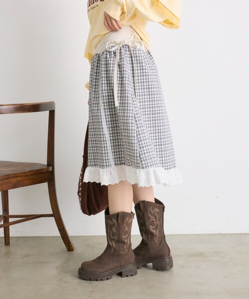 w closet（ダブルクローゼット）の「【25AW】チェックフリルミディスカート（スカート・レディース・オフホワイト/ネイビー・FREE）」の12枚目の写真