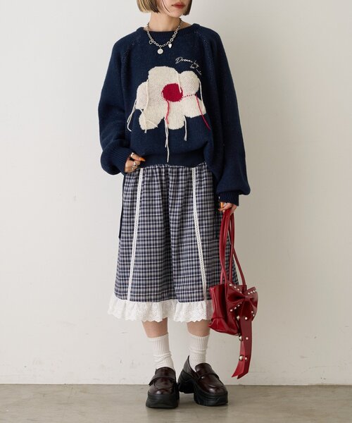 w closet（ダブルクローゼット）の「【25AW】チェックフリルミディスカート（スカート・レディース・オフホワイト/ネイビー・FREE）」の9枚目の写真