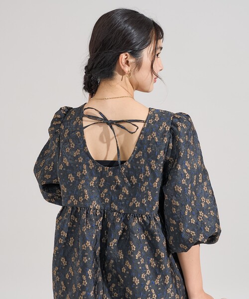 セール】クロッケフラワージャガード バックリボン マキシワンピース