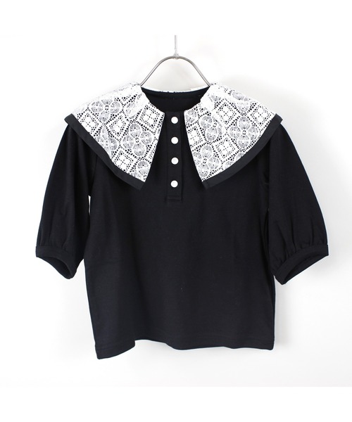 maarook（マルーク）の「スムースクラシカルレース衿７分袖Ｔシャツ（Tシャツ/カットソー・キッズ・ブラック・90cm/100cm/120cm/130cm/110cm）」の3枚目の写真