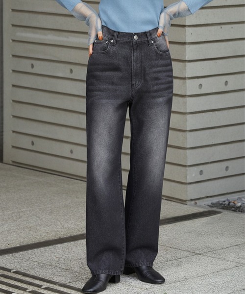 MONO-MART(モノマート)の「【サステナブル】ヴィンテージライク ハイウエストストレートデニムパンツ(デニムパンツ・レディース・ライトブルー/ワンウォッシュ/ブルー/ブラック系/インディゴブルー・L/M/S)」の2枚目の写真