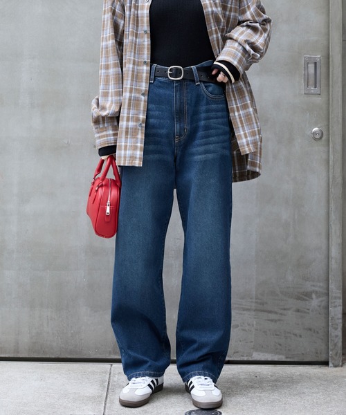 セール】ヴィンテージライク ハイウエストストレートデニムパンツ