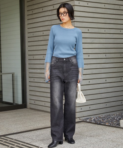 ヴィンテージライク ハイウエストストレートデニムパンツ MONO-MART