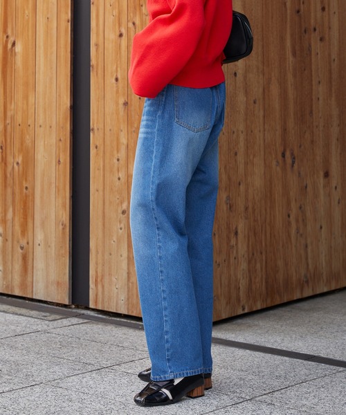 ヴィンテージライク ハイウエストストレートデニムパンツ MONO-MART