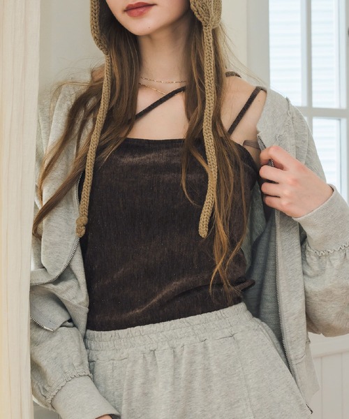 RETRO GIRL（レトロガール）の「ラメベロアカップ付キャミ（キャミソール・レディース・ナチュラル/ブラック/ブラウン・FREE）」の2枚目の写真