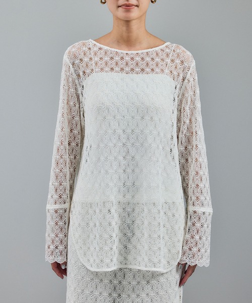 SALON adam et rope'(サロン アダム エ ロペ)の「ラッセルレースレイヤードブラウス / セットアップ対応(シャツ/ブラウス・レディース・オフホワイト/ブラック/グリーン系その他・FREE)」の17枚目の写真