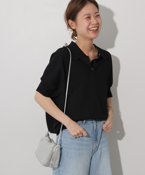 JOURNAL STANDARD relume(ジャーナルスタンダード レリューム)の「《追加4》ウォッシャブルニットポロシャツ(ニット/セーター・レディース・ブラック/ホワイト・FREE)」の2枚目の写真