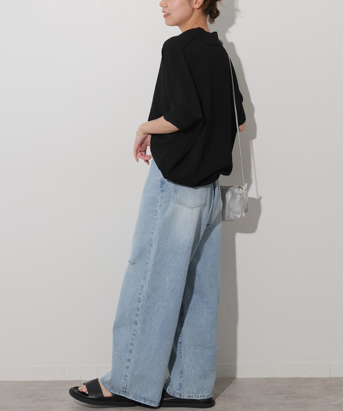 JOURNAL STANDARD relume(ジャーナルスタンダード レリューム)の「《追加4》ウォッシャブルニットポロシャツ(ニット/セーター・レディース・ブラック/ホワイト・FREE)」の4枚目の写真