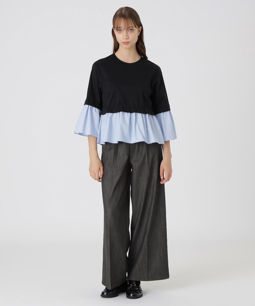 BLUE LABEL CRESTBRIDGE（ブルーレーベルクレストブリッジ）の「フリルポンチトップス（Tシャツ/カットソー・レディース・ダークネイビー/ブラック・38）」の3枚目の写真