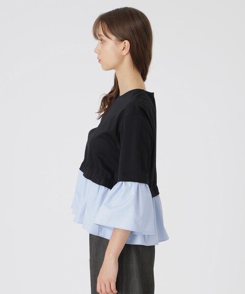 BLUE LABEL CRESTBRIDGE（ブルーレーベルクレストブリッジ）の「フリルポンチトップス（Tシャツ/カットソー・レディース・ダークネイビー/ブラック・38）」の4枚目の写真