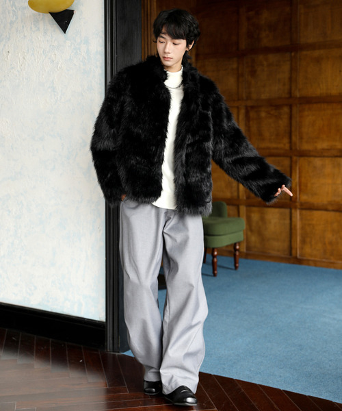 neos(ネオス)の「【neos】ルーズシルエット フェイクファー ボア ジャケット(ブルゾン・メンズ・ブラック・MEDIUM/LARGE/X-LARGE)」の5枚目の写真