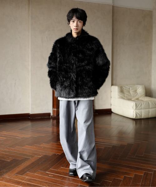 neos(ネオス)の「【neos】ルーズシルエット フェイクファー ボア ジャケット(ブルゾン・メンズ・ブラック・MEDIUM/LARGE/X-LARGE)」の8枚目の写真