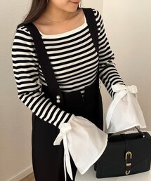 リボンフレアスリーブリブニット