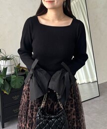 リボンフレアスリーブリブニット