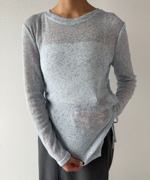 Geeong(ジーオン)の「【ZOZO限定】アシンメトリー シャーリング シアーニット(Tシャツ/カットソー・レディース・ライトブルー/グレー/ホワイト・FREE)」の14枚目の写真