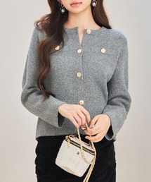 SAISON DE PAPILLON | 【高評価】レディース ノーカラーショート丈ニットカーディガン クルーネック ニットアウター高見え！(カーディガン/ボレロ)