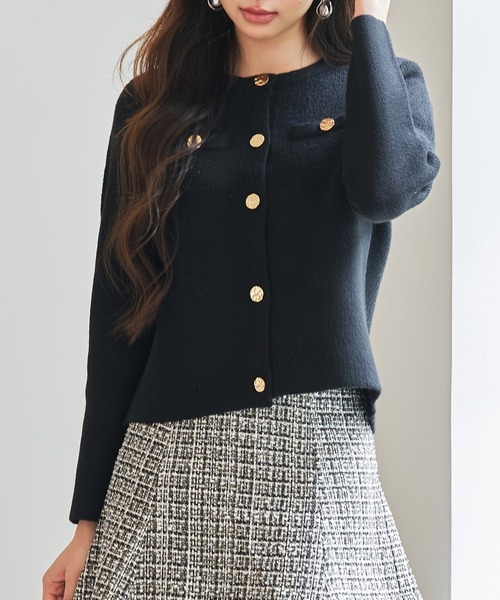 セール】【高評価】レディース ノーカラーショート丈ニット