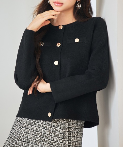 SAISON DE PAPILLON（セゾンドパピヨン）の「【高評価】レディース ノーカラーショート丈ニットカーディガン クルーネック ニットアウター高見え！（カーディガン/ボレロ・レディース・ブラック/チャコール/ベージュ・M/L）」の11枚目の写真